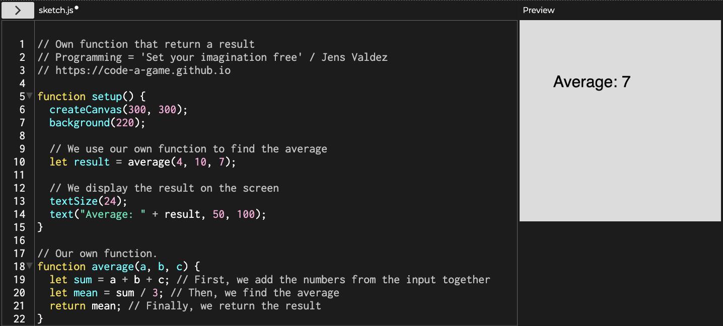 Own function that returns a result